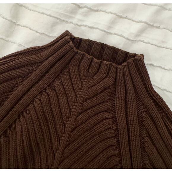 Ribbed Mock Neck Sweater Women's Small Brown Cotton Dark Academia Minimalist - Picture 9 of 16